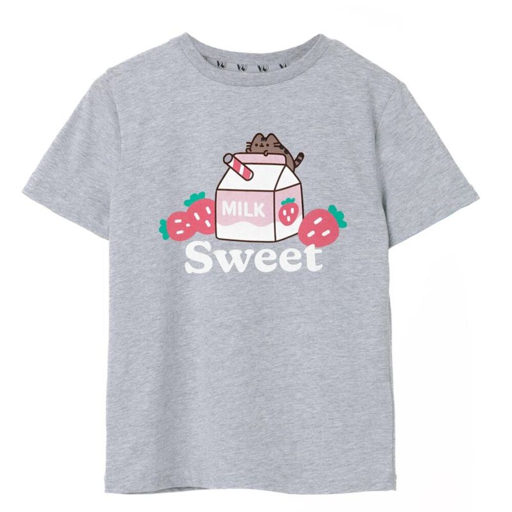 Pusheen Girls Sweet Sips T-Shirt / Grey Marl